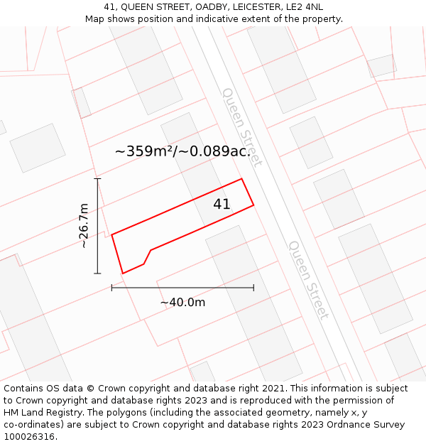 41, QUEEN STREET, OADBY, LEICESTER, LE2 4NL: Plot and title map