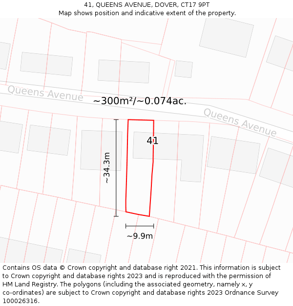 41, QUEENS AVENUE, DOVER, CT17 9PT: Plot and title map