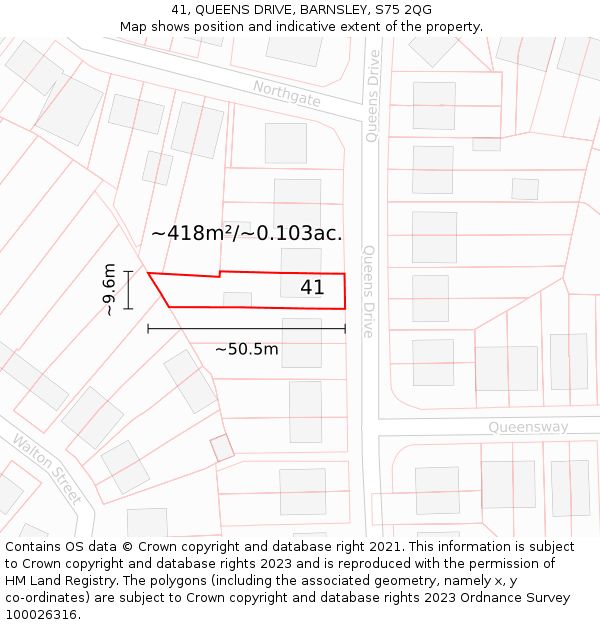 41, QUEENS DRIVE, BARNSLEY, S75 2QG: Plot and title map