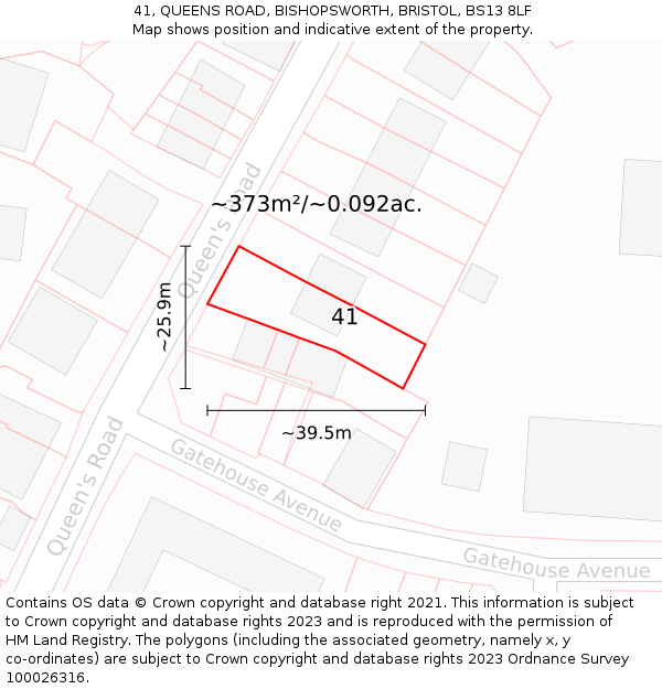 41, QUEENS ROAD, BISHOPSWORTH, BRISTOL, BS13 8LF: Plot and title map