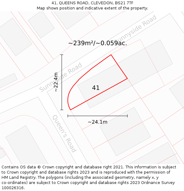 41, QUEENS ROAD, CLEVEDON, BS21 7TF: Plot and title map