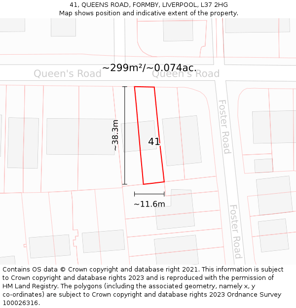 41, QUEENS ROAD, FORMBY, LIVERPOOL, L37 2HG: Plot and title map