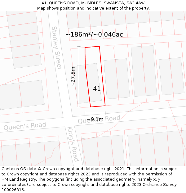 41, QUEENS ROAD, MUMBLES, SWANSEA, SA3 4AW: Plot and title map
