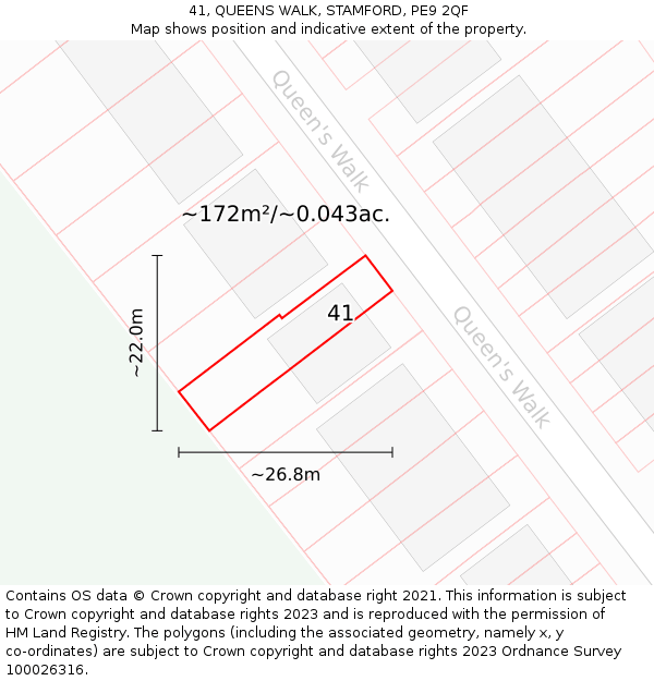 41, QUEENS WALK, STAMFORD, PE9 2QF: Plot and title map