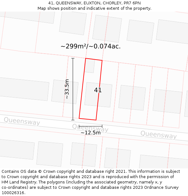 41, QUEENSWAY, EUXTON, CHORLEY, PR7 6PN: Plot and title map