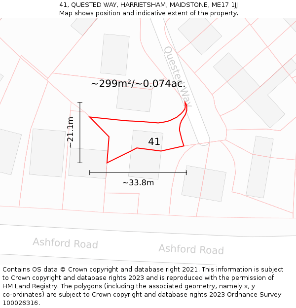 41, QUESTED WAY, HARRIETSHAM, MAIDSTONE, ME17 1JJ: Plot and title map