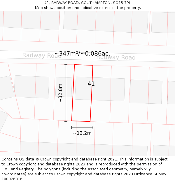 41, RADWAY ROAD, SOUTHAMPTON, SO15 7PL: Plot and title map