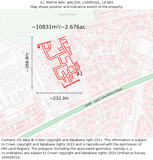 41, RAFFIA WAY, WALTON, LIVERPOOL, L9 6ES: Plot and title map