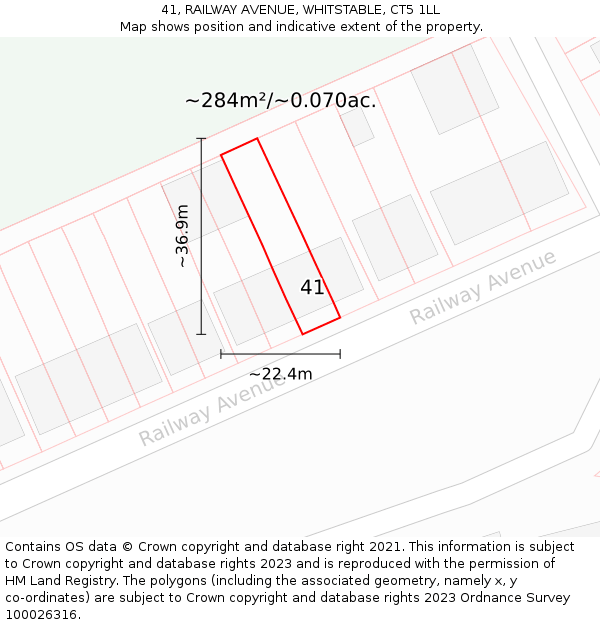 41, RAILWAY AVENUE, WHITSTABLE, CT5 1LL: Plot and title map