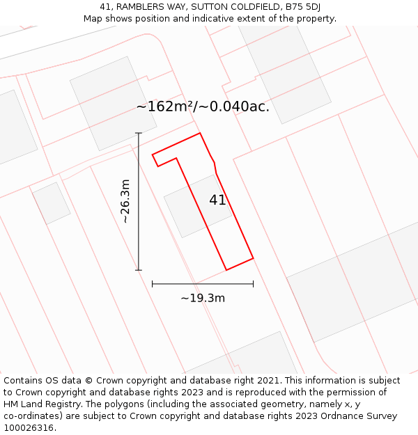 41, RAMBLERS WAY, SUTTON COLDFIELD, B75 5DJ: Plot and title map