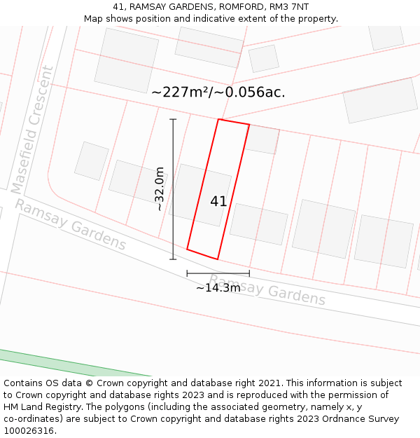 41, RAMSAY GARDENS, ROMFORD, RM3 7NT: Plot and title map