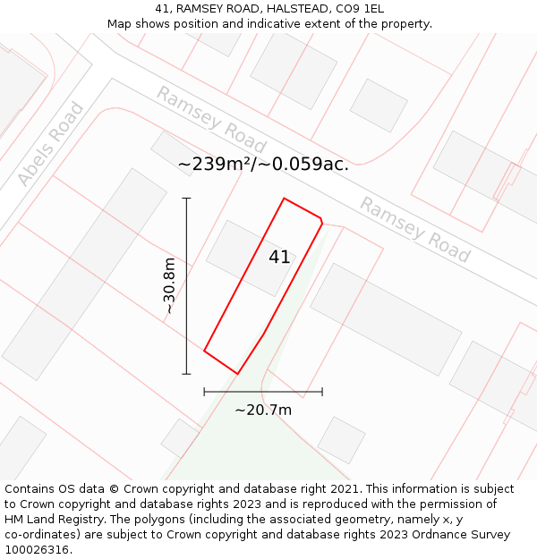 41, RAMSEY ROAD, HALSTEAD, CO9 1EL: Plot and title map