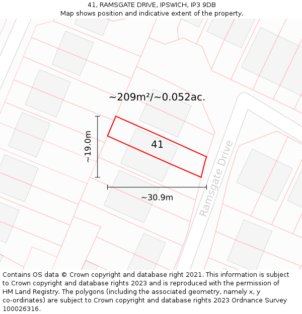 41, RAMSGATE DRIVE, IPSWICH, IP3 9DB: Plot and title map