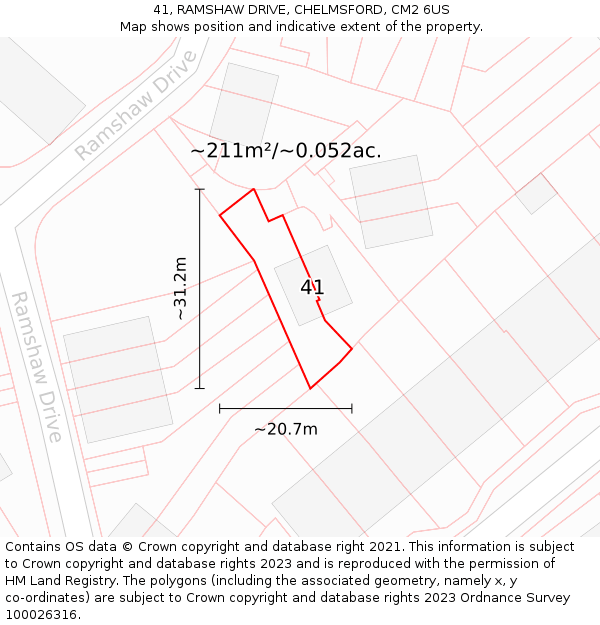 41, RAMSHAW DRIVE, CHELMSFORD, CM2 6US: Plot and title map