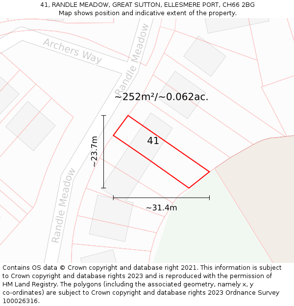 41, RANDLE MEADOW, GREAT SUTTON, ELLESMERE PORT, CH66 2BG: Plot and title map