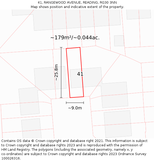 41, RANGEWOOD AVENUE, READING, RG30 3NN: Plot and title map