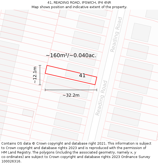 41, READING ROAD, IPSWICH, IP4 4NR: Plot and title map
