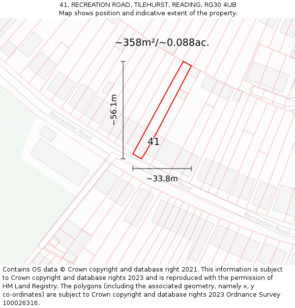 41, RECREATION ROAD, TILEHURST, READING, RG30 4UB: Plot and title map