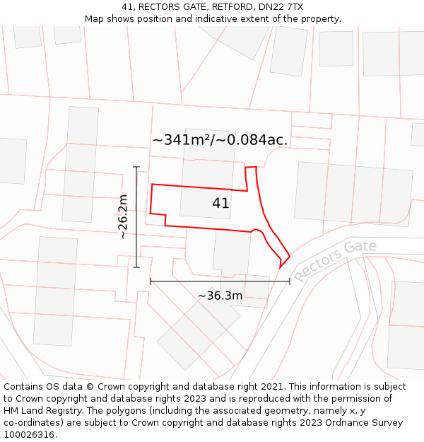 41, RECTORS GATE, RETFORD, DN22 7TX: Plot and title map