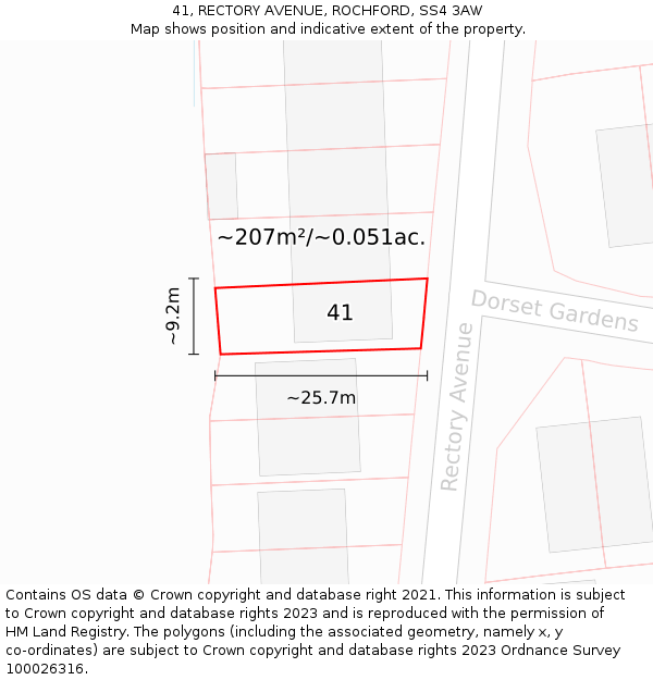 41, RECTORY AVENUE, ROCHFORD, SS4 3AW: Plot and title map