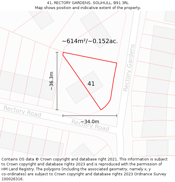 41, RECTORY GARDENS, SOLIHULL, B91 3RL: Plot and title map