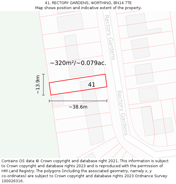 41, RECTORY GARDENS, WORTHING, BN14 7TE: Plot and title map