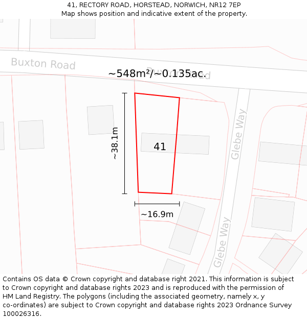 41, RECTORY ROAD, HORSTEAD, NORWICH, NR12 7EP: Plot and title map