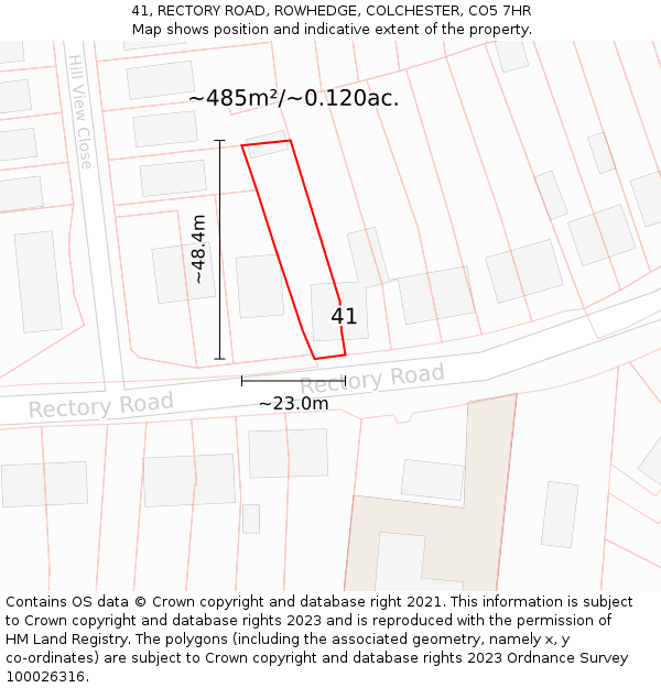 41, RECTORY ROAD, ROWHEDGE, COLCHESTER, CO5 7HR: Plot and title map