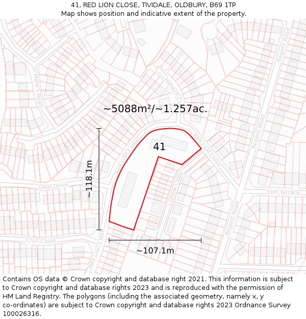 41, RED LION CLOSE, TIVIDALE, OLDBURY, B69 1TP: Plot and title map