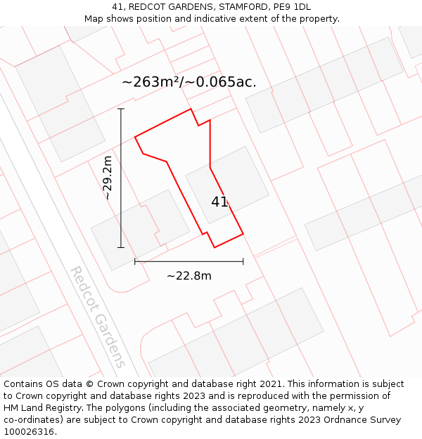 41, REDCOT GARDENS, STAMFORD, PE9 1DL: Plot and title map