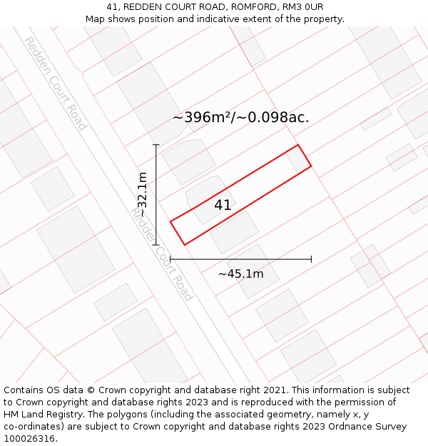 41, REDDEN COURT ROAD, ROMFORD, RM3 0UR: Plot and title map