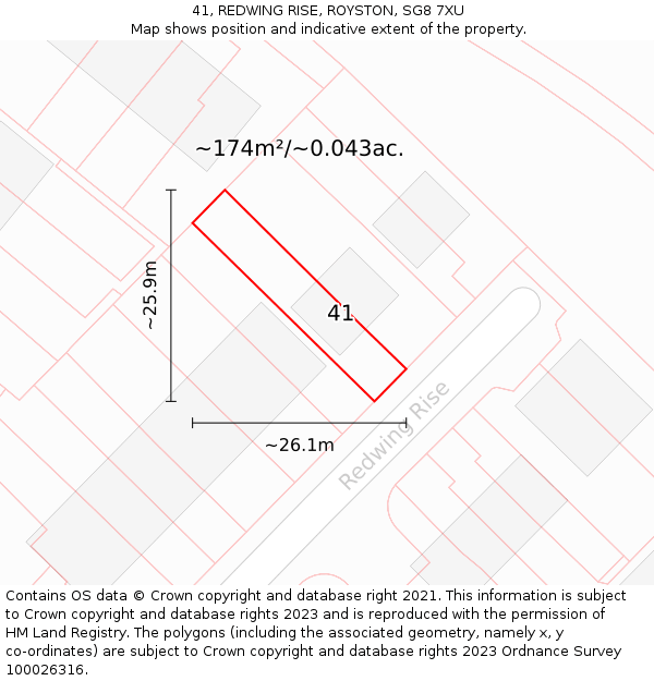 41, REDWING RISE, ROYSTON, SG8 7XU: Plot and title map