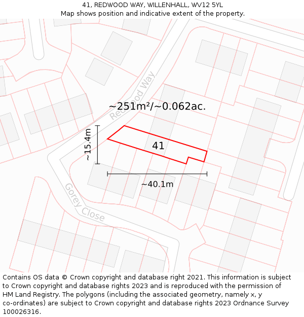 41, REDWOOD WAY, WILLENHALL, WV12 5YL: Plot and title map