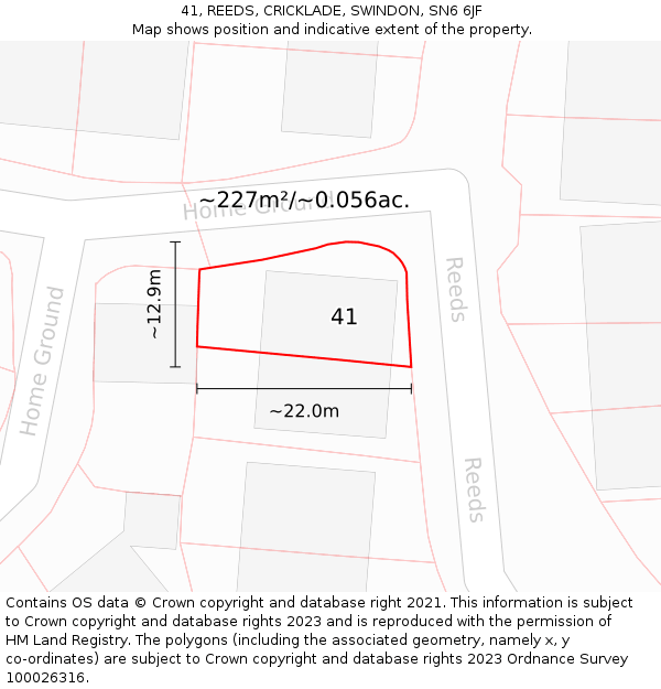 41, REEDS, CRICKLADE, SWINDON, SN6 6JF: Plot and title map