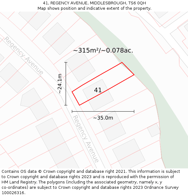41, REGENCY AVENUE, MIDDLESBROUGH, TS6 0QH: Plot and title map