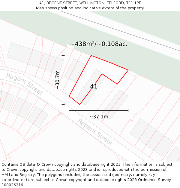 41, REGENT STREET, WELLINGTON, TELFORD, TF1 1PE: Plot and title map