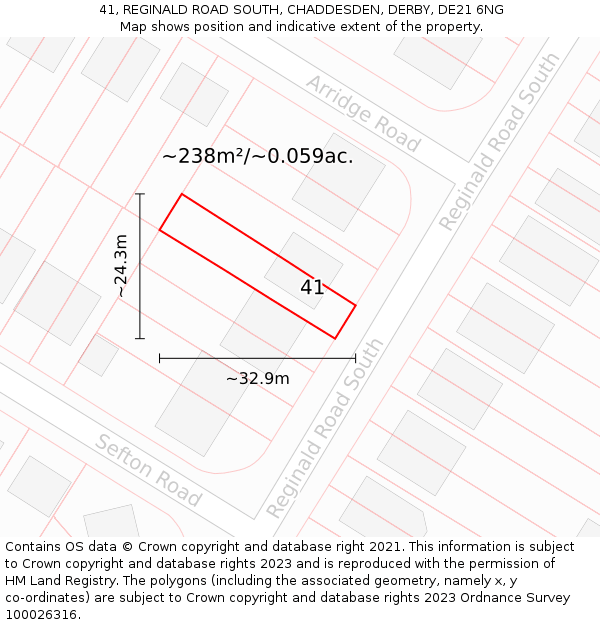 41, REGINALD ROAD SOUTH, CHADDESDEN, DERBY, DE21 6NG: Plot and title map