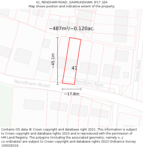 41, RENDHAM ROAD, SAXMUNDHAM, IP17 1EA: Plot and title map
