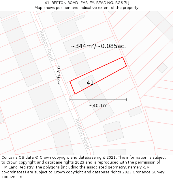41, REPTON ROAD, EARLEY, READING, RG6 7LJ: Plot and title map