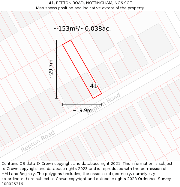 41, REPTON ROAD, NOTTINGHAM, NG6 9GE: Plot and title map