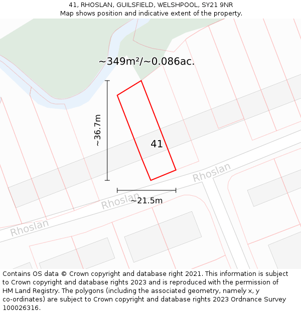 41, RHOSLAN, GUILSFIELD, WELSHPOOL, SY21 9NR: Plot and title map