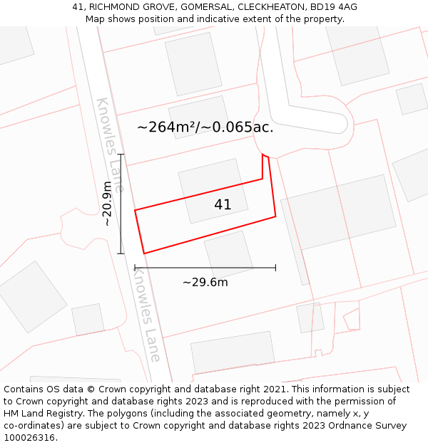 41, RICHMOND GROVE, GOMERSAL, CLECKHEATON, BD19 4AG: Plot and title map