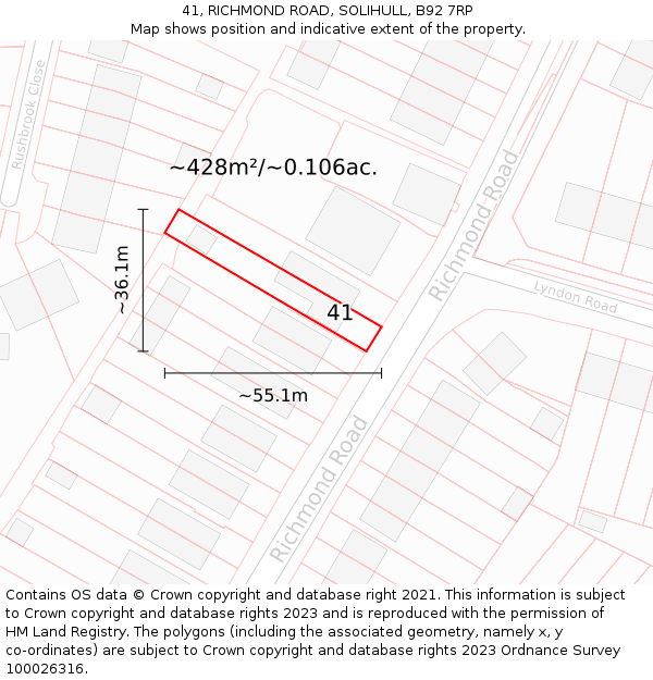41, RICHMOND ROAD, SOLIHULL, B92 7RP: Plot and title map