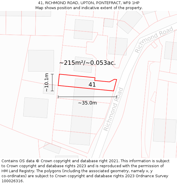 41, RICHMOND ROAD, UPTON, PONTEFRACT, WF9 1HP: Plot and title map