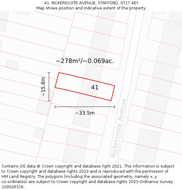 41, RICKERSCOTE AVENUE, STAFFORD, ST17 4EY: Plot and title map