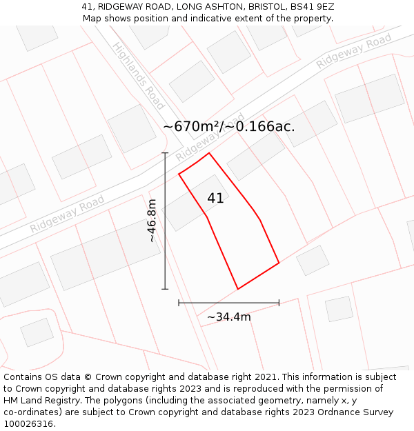 41, RIDGEWAY ROAD, LONG ASHTON, BRISTOL, BS41 9EZ: Plot and title map