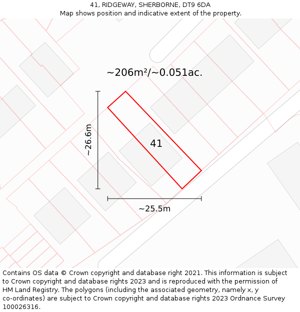 41, RIDGEWAY, SHERBORNE, DT9 6DA: Plot and title map