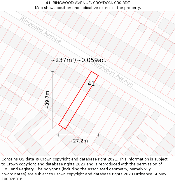 41, RINGWOOD AVENUE, CROYDON, CR0 3DT: Plot and title map