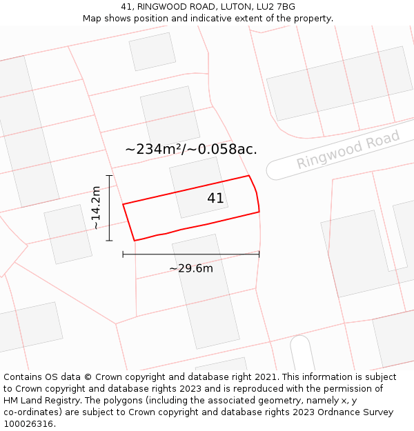 41, RINGWOOD ROAD, LUTON, LU2 7BG: Plot and title map