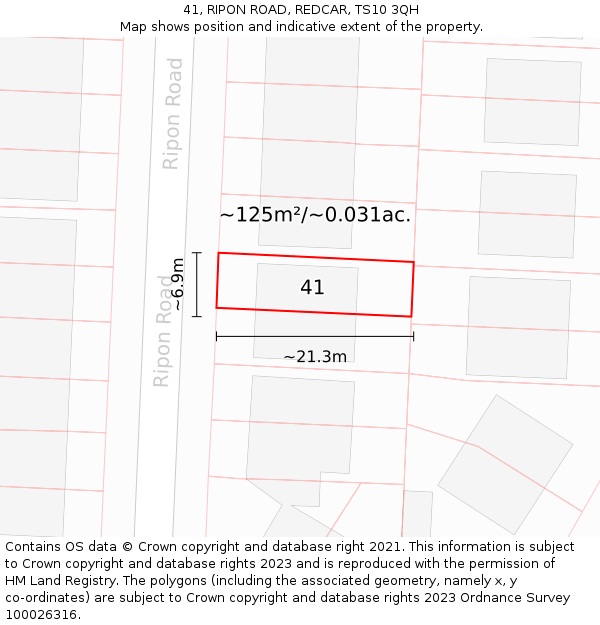 41, RIPON ROAD, REDCAR, TS10 3QH: Plot and title map